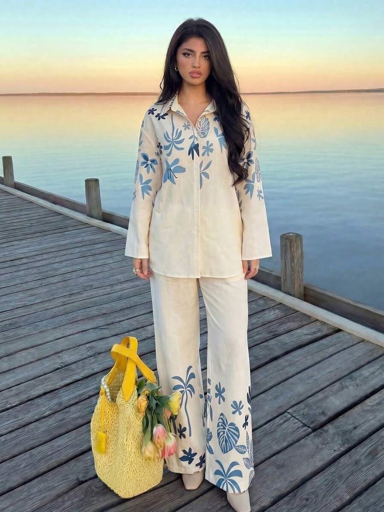 طقم نسائي كاجوال ببلوزة بأكمام طويلة | Anaqa Wear