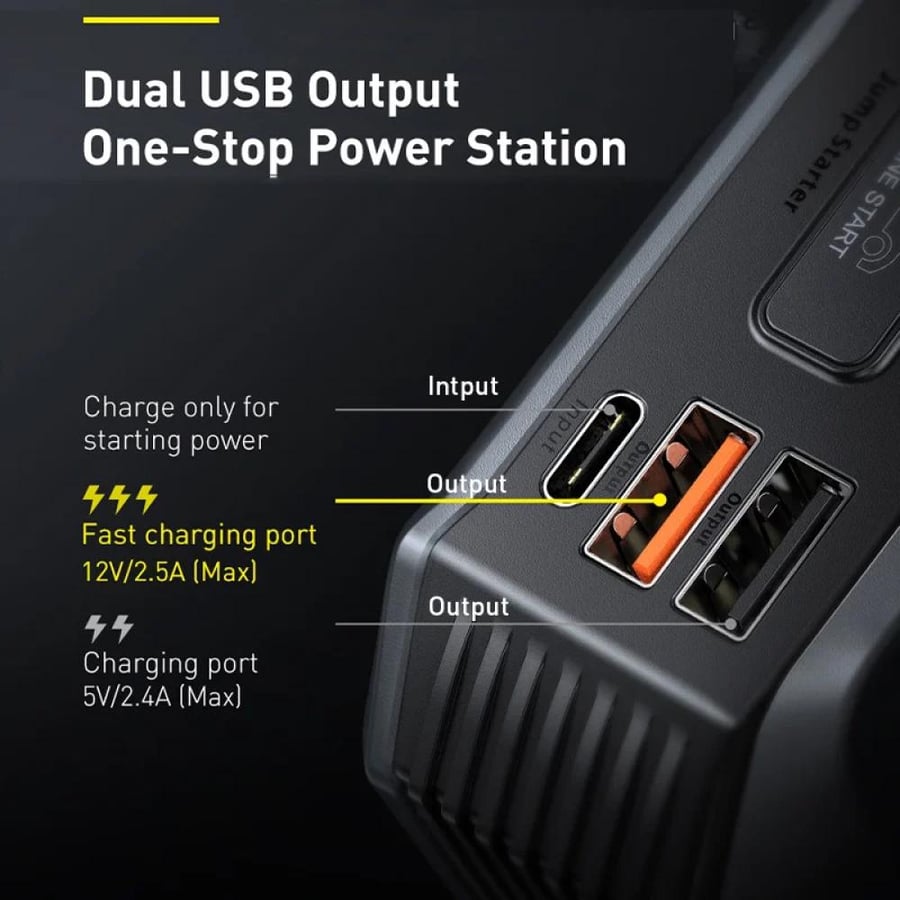 جامب ستارتر وباور بانك باسيوس Baseus بسعة 20,000mAh وقوة 2000A لبدء تشغيل السيارة مع مصباح طوارئ