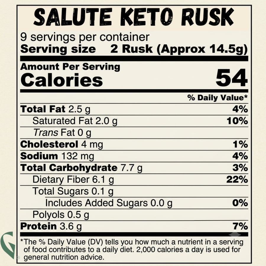 قيم غذائية سالوت شابورة كيتو - Salute Keto Rusk