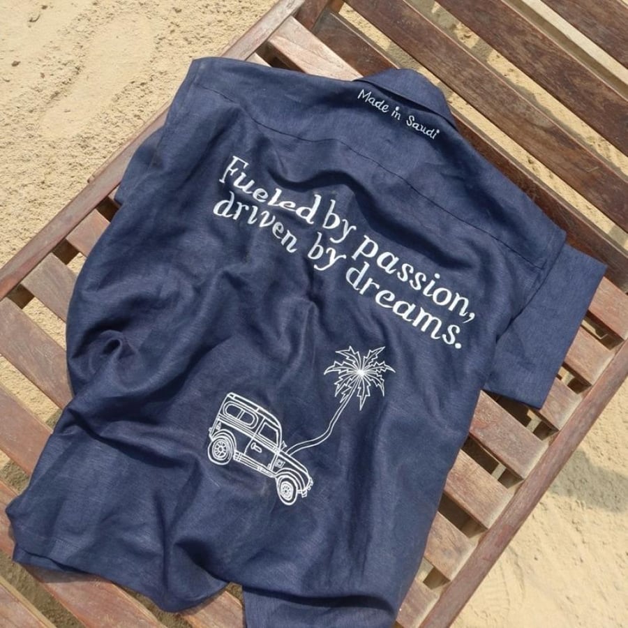 Navy linen shirt - Embroidered