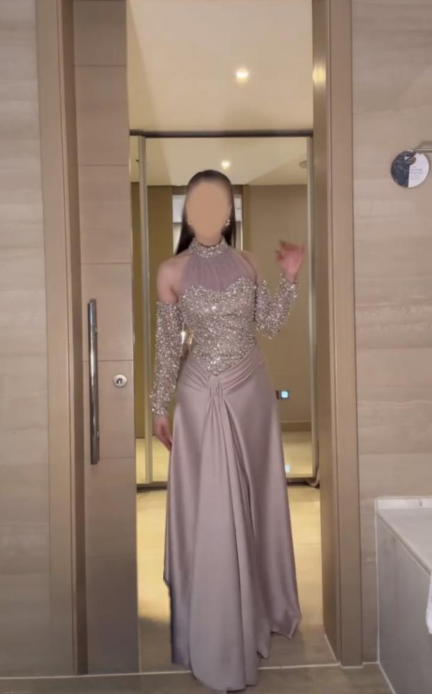 فستان سهره فخم  لحمي