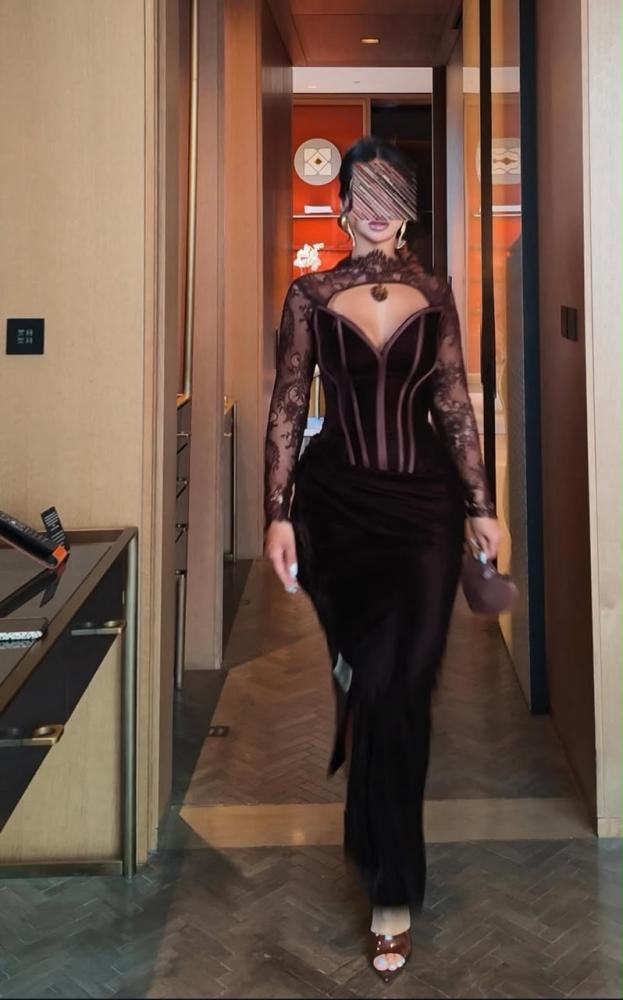 فستان  سهره  مخمل بني