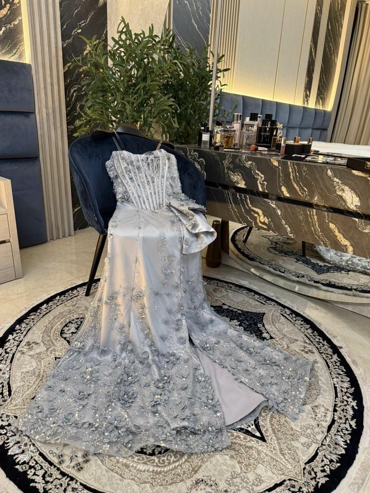 Elegant evening dress in gunmetal gray