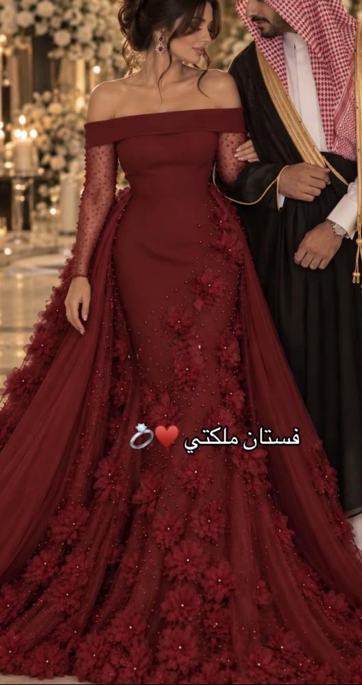 فستان  ملكه عنابي فخم لونين