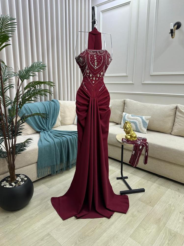 فستان سهره فخم عنابي