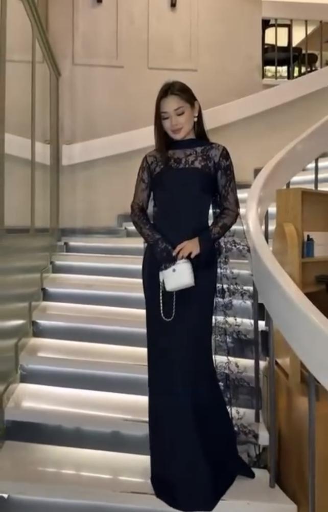 فستان سهره اسود ناعم ثلاث قطع