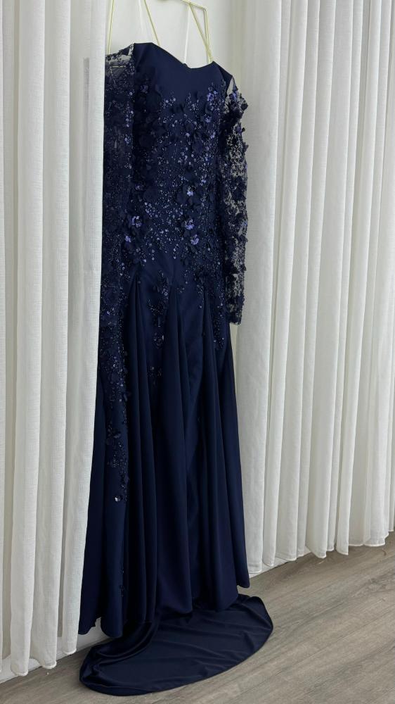 Elegant evening dress navy blue
