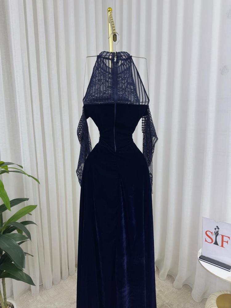 فستان  سهره جوخ ودانتيل كحلي راقي