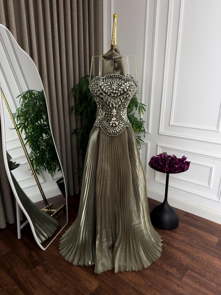 فستان  سهره فخم زيتي