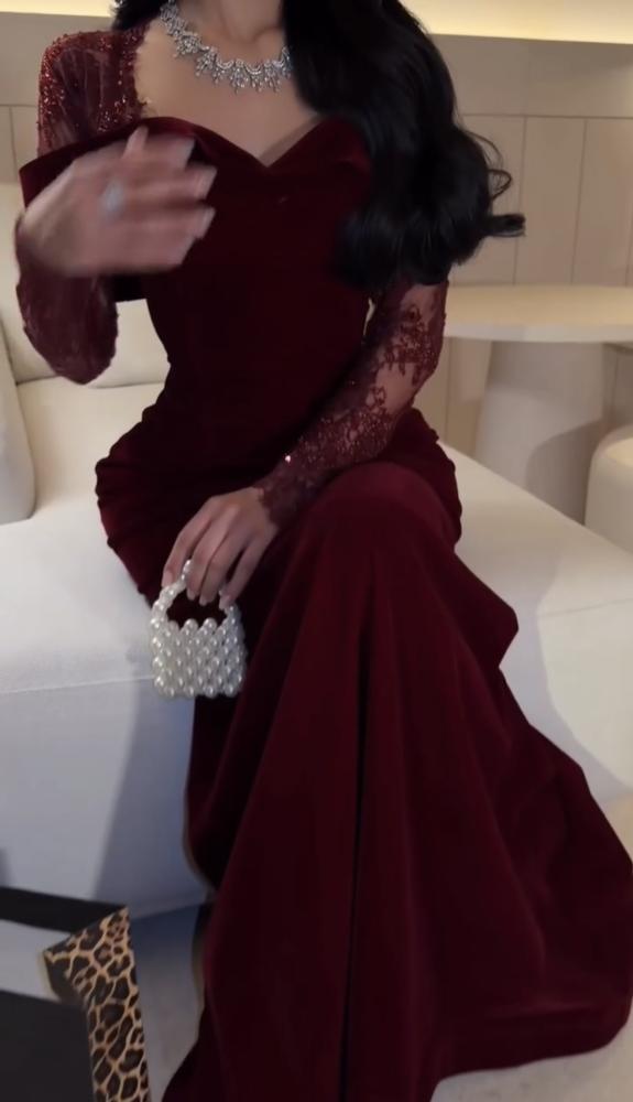 فستان  سهره فخم جوخ عنابي