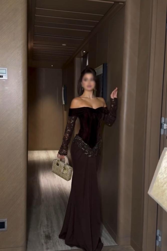 فستان  سهره  مخمل بني