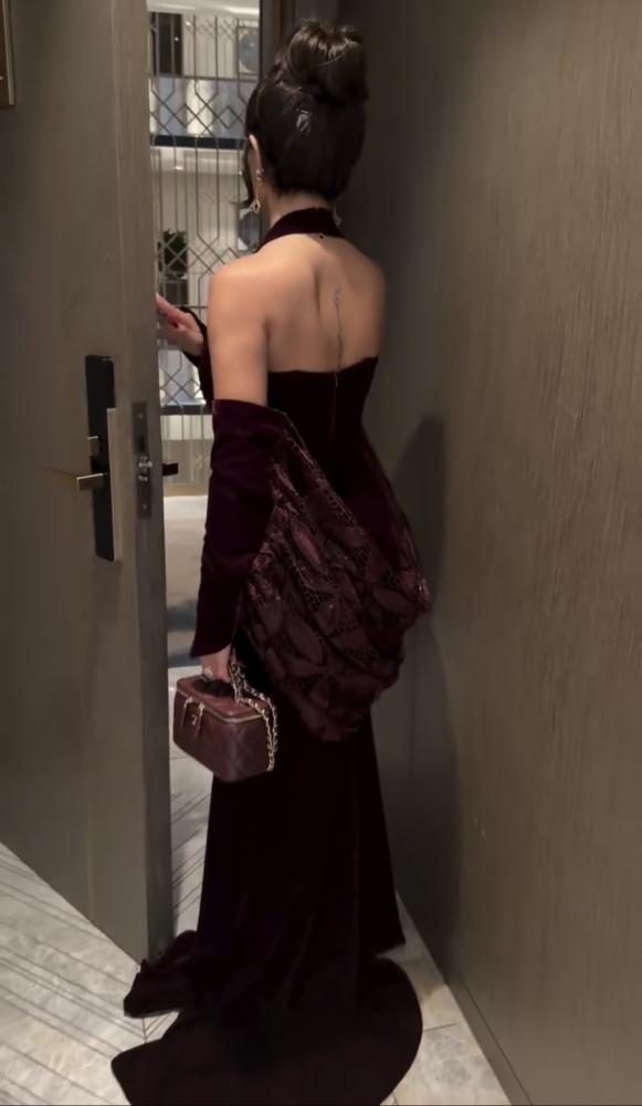 فستان  سهره  جوخ عنابي