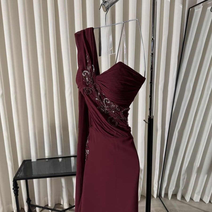 Elegant maroon evening dress