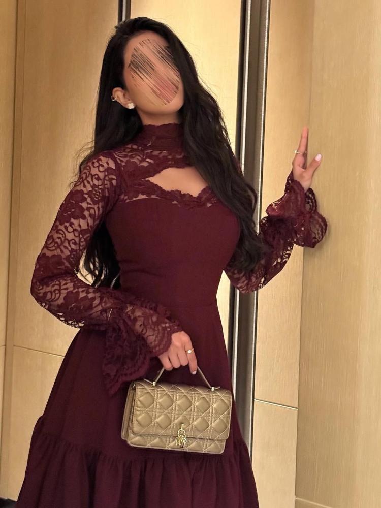 فستان سهره  دانتيل ناعم  عنابي
