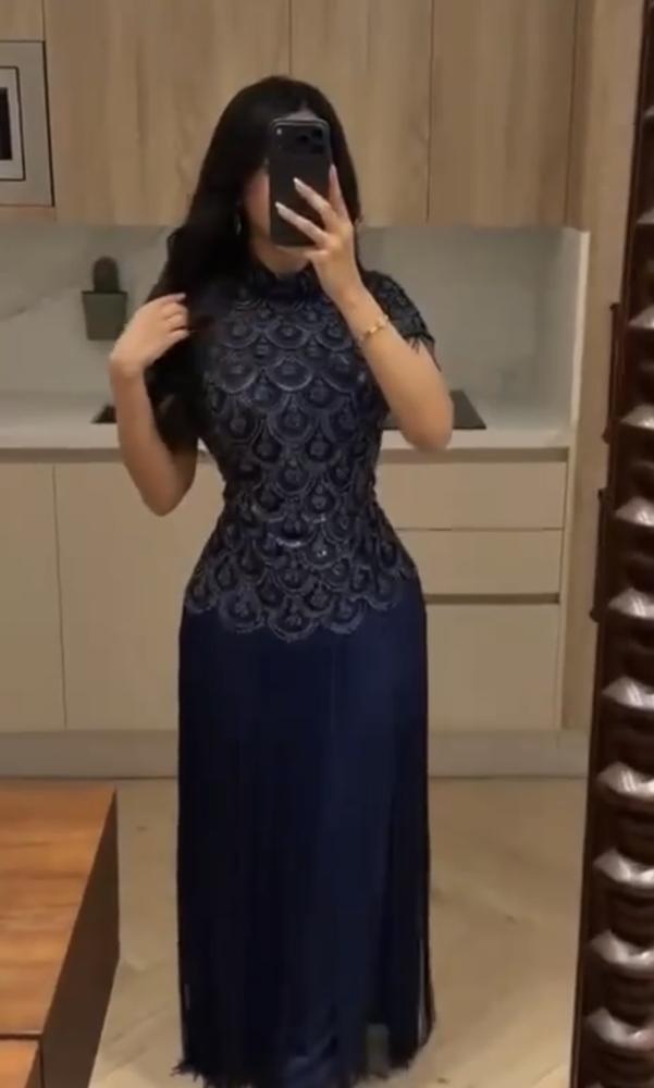 فستان  سهره فخم كحلي هدب