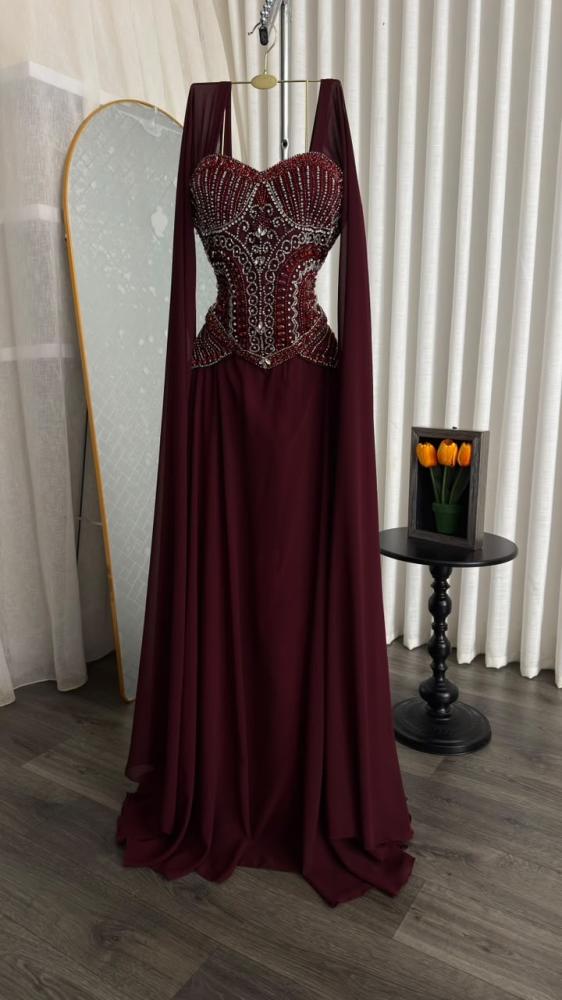 فستان  سهره فخم عنابي