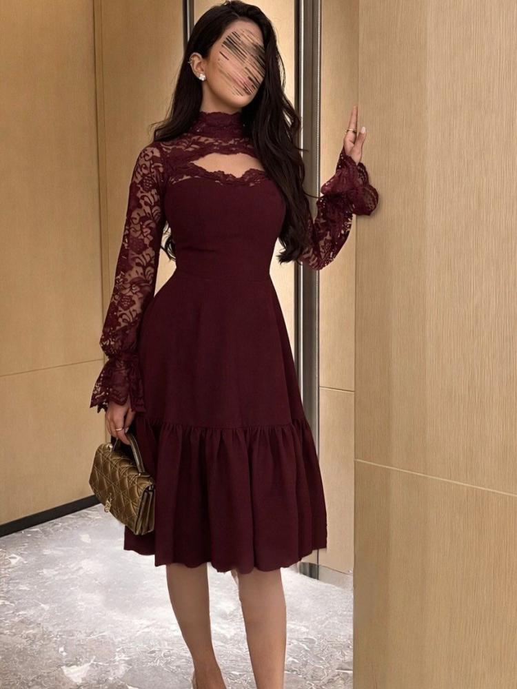 فستان سهره  دانتيل ناعم  عنابي