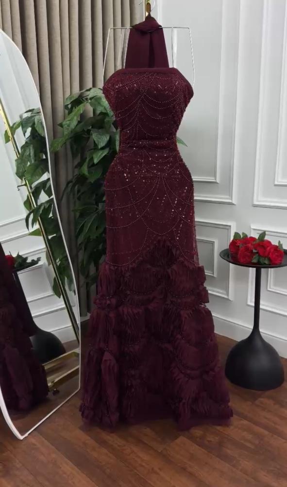 فستان سهره   فخم عنابي