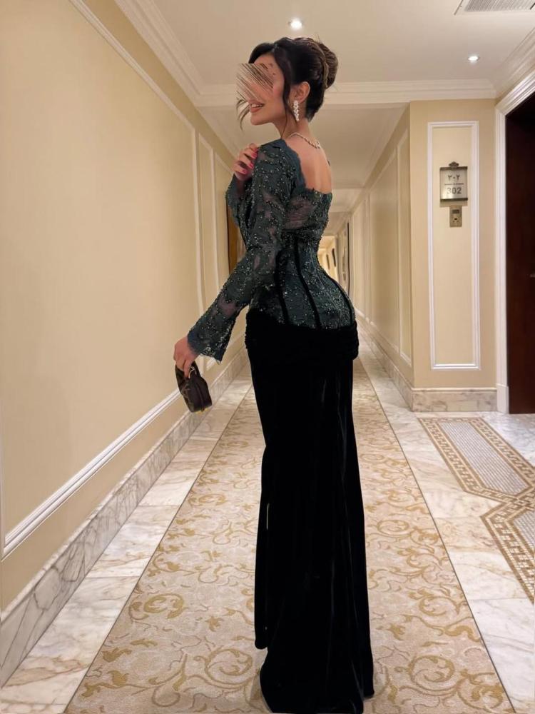 Evening dress velvet olive