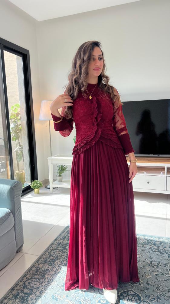 فستان سهره دانتيل عنابي
