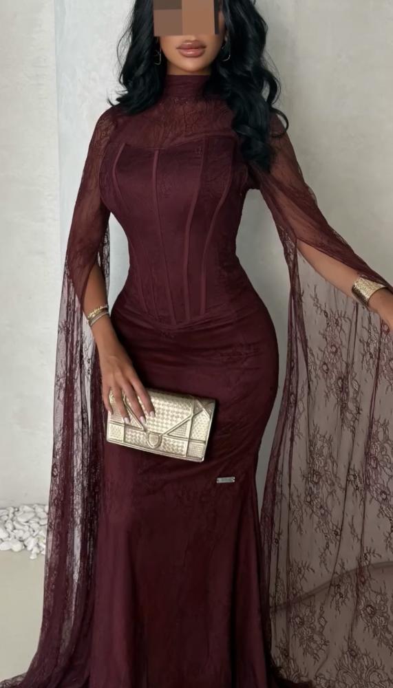 فستان  سهره  دانتيل وكورسيه عنابي