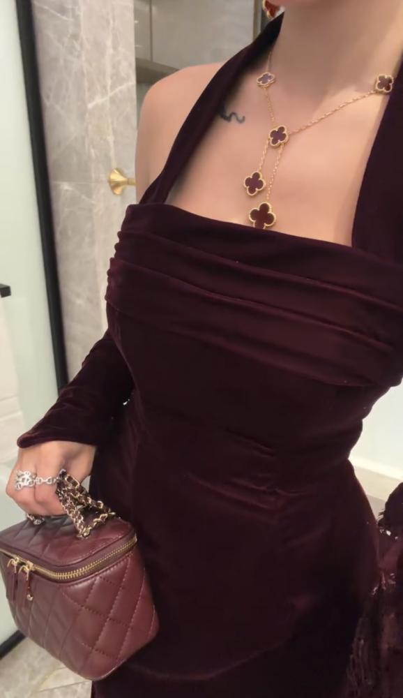 فستان  سهره  جوخ عنابي