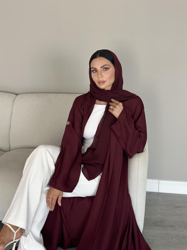 عبايه عنابي قماش بلاك بيريL21