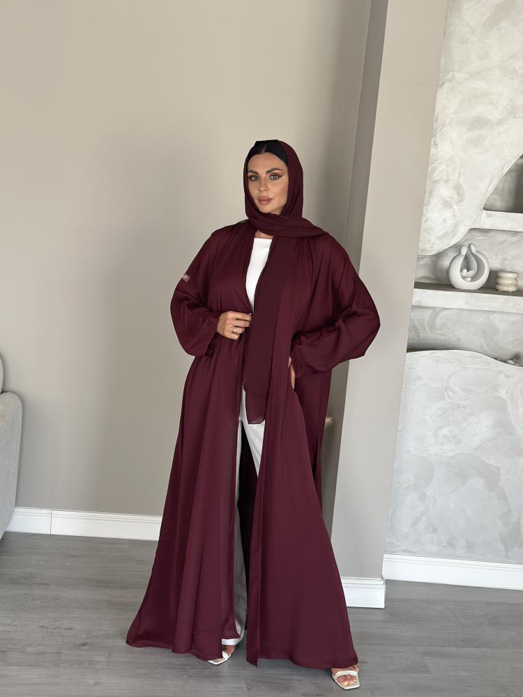 عبايه عنابي قماش بلاك بيريL21