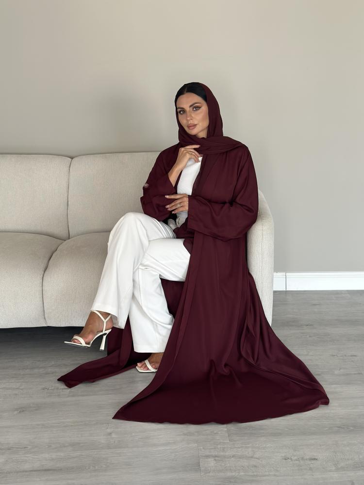 عبايه عنابي قماش بلاك بيريL21