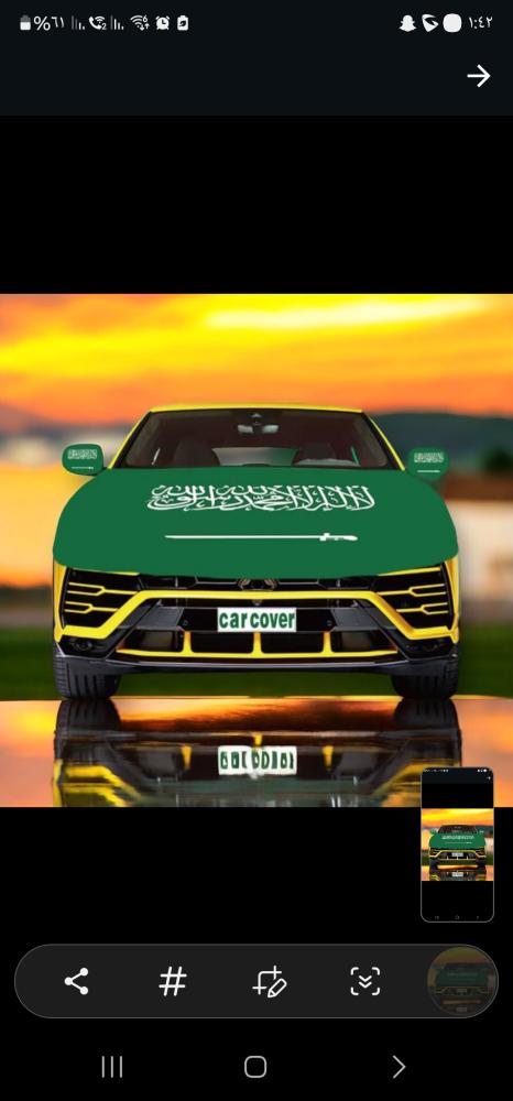 علم السعودية على الكبوت مع المرايات (لماع خفيف كلين )