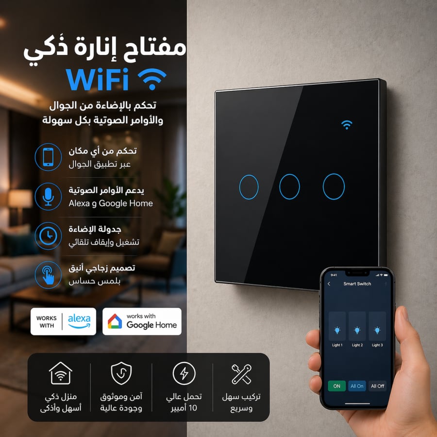 مفتاح انارة واي فاي (أحادي - ثنائي - ثلاثي - رباعي)