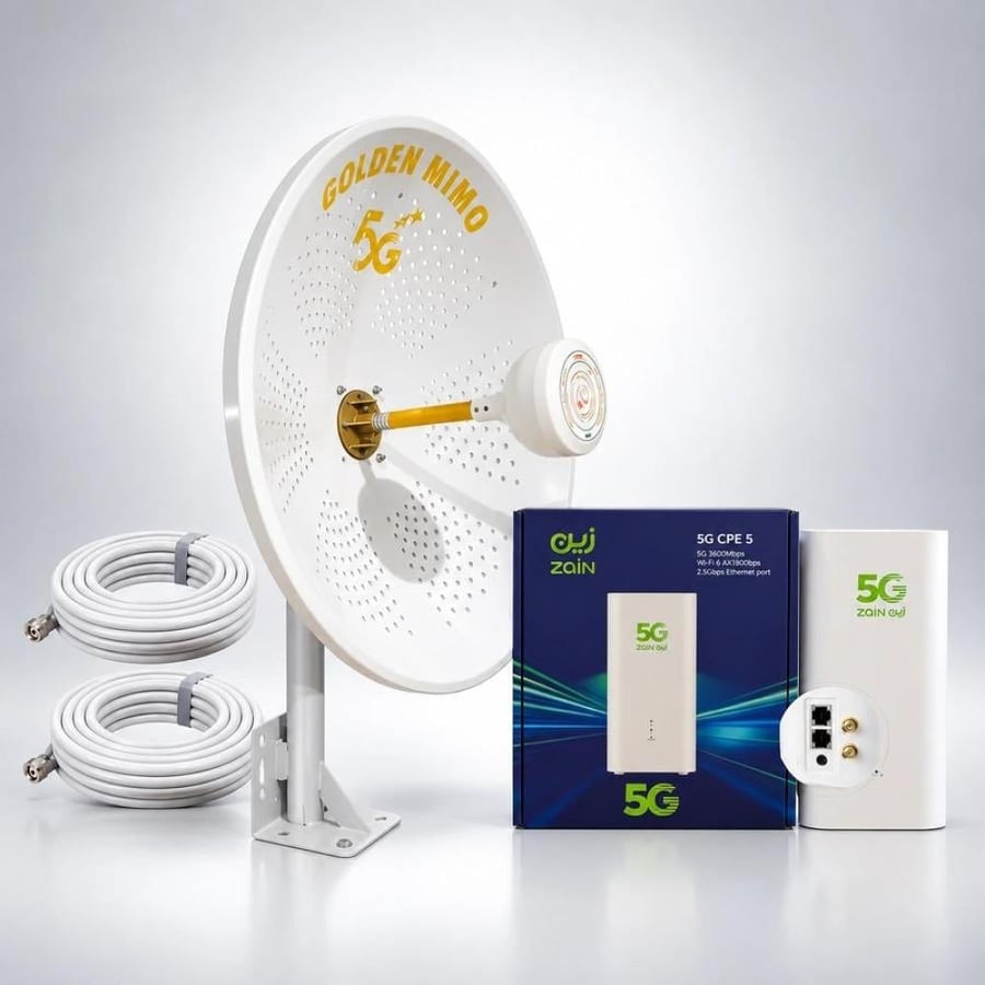 باقة الانتينا الذهبية 30dBi + راوتر Huawei CPE 5 H155-383 يدعم جميع الشبكات لتحسين الإشارة واستقرار الإنترنت (بدون التركيب )