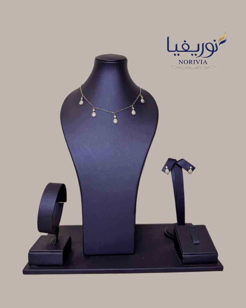 طقم قطرات المطر سلسال وحلق مرصع بالزركون