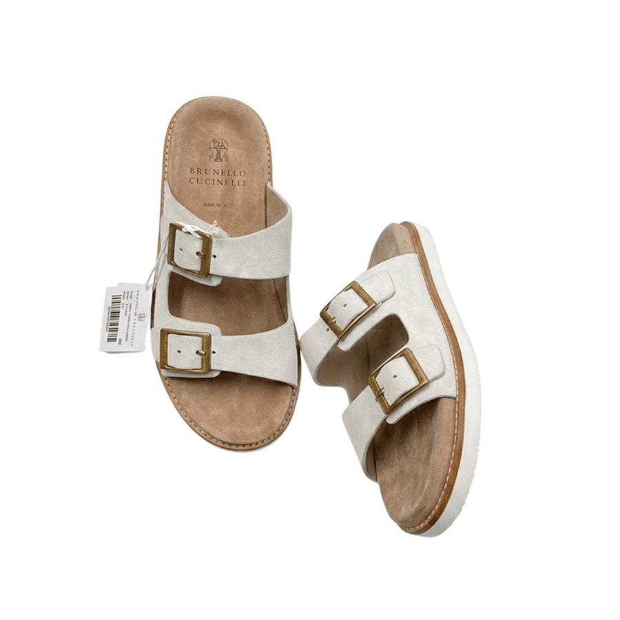 صندل برونيلو كوتشينيلي Brunello Cucinelli Leather and Suede Sandals أبيض