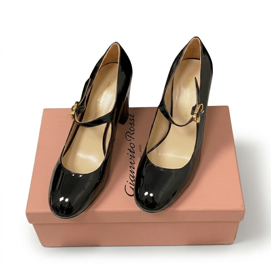 حذاء كعب أسود Gianvito Rossi جلد لامع
