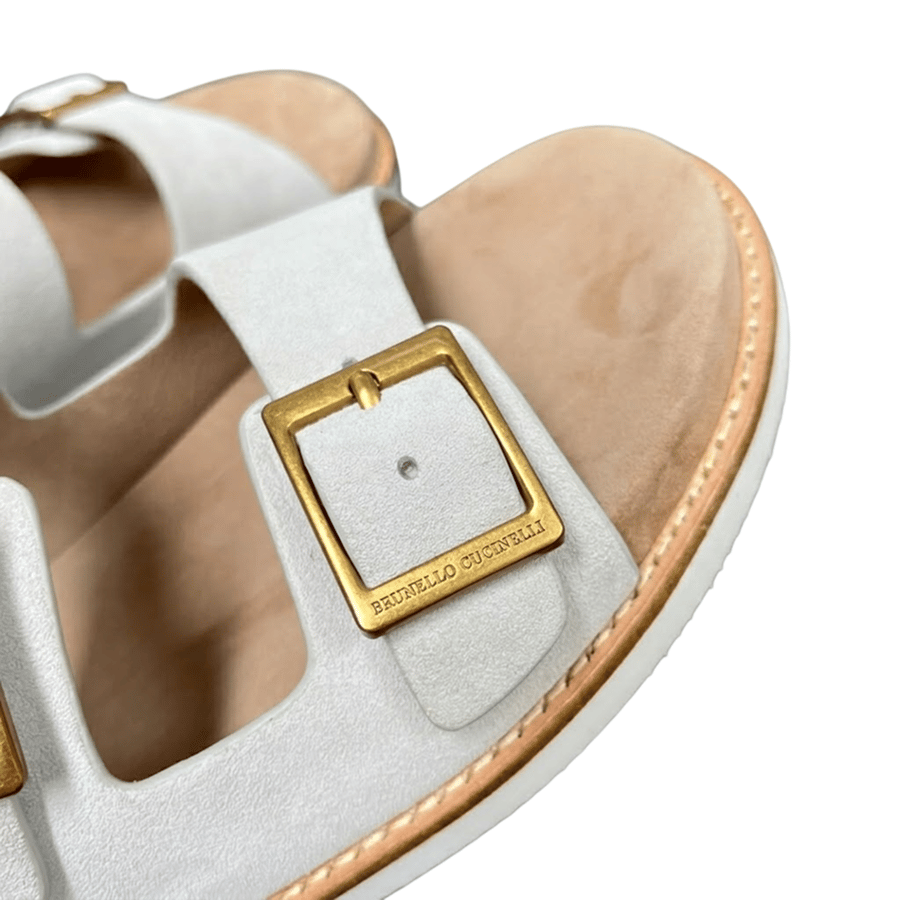 صندل برونيلو كوتشينيلي Brunello Cucinelli Leather and Suede Sandals أبيض