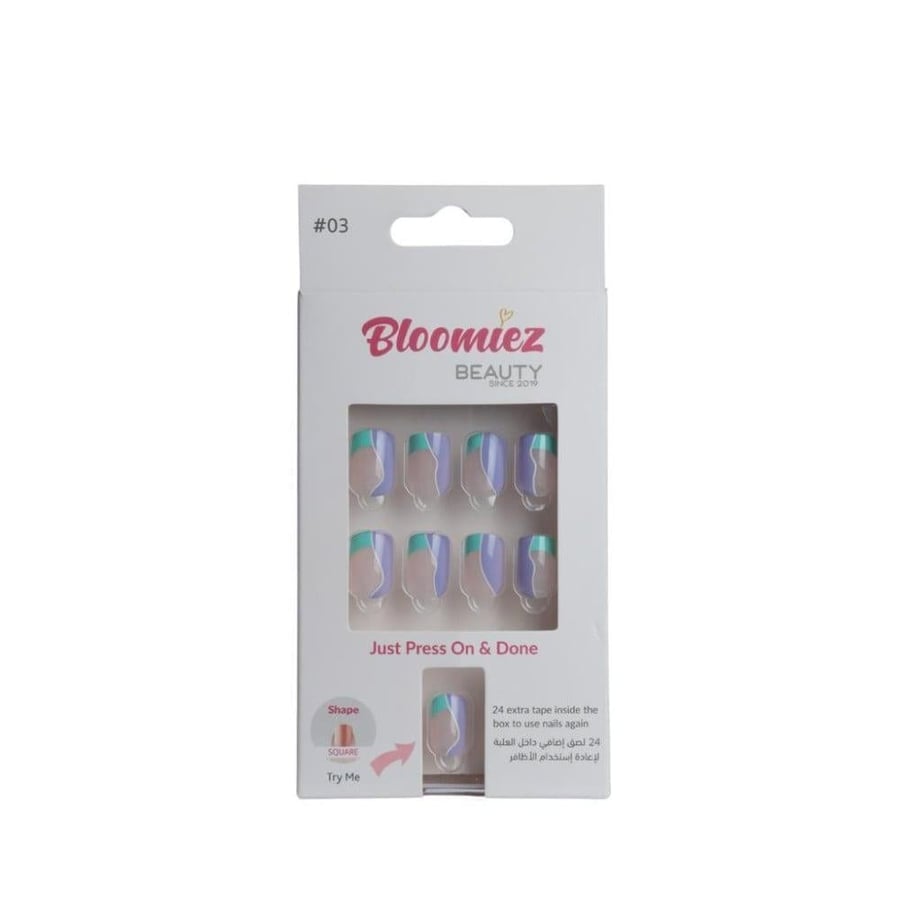 أظافر بلوميز الجاهزة للتركيب - 03 مربعة (24 قطعة) - Bloomiez Press On Nails 03 Square