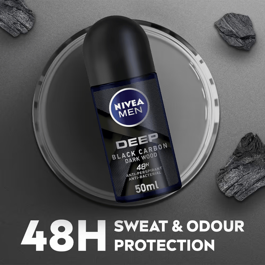 رول أون نيفيا ديب بالكربون الأسود (دارك وود) - 50 مل (Nivea Men Deep Dark Wood Roll-On)