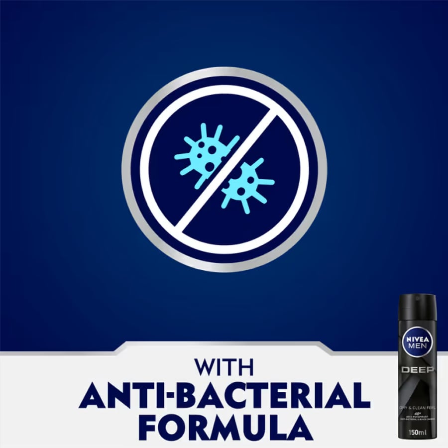 بخاخ نيفيا مان ديب (إحساس النظافة والجفاف) - 150 مل (Nivea Men Deep Dry & Clean)