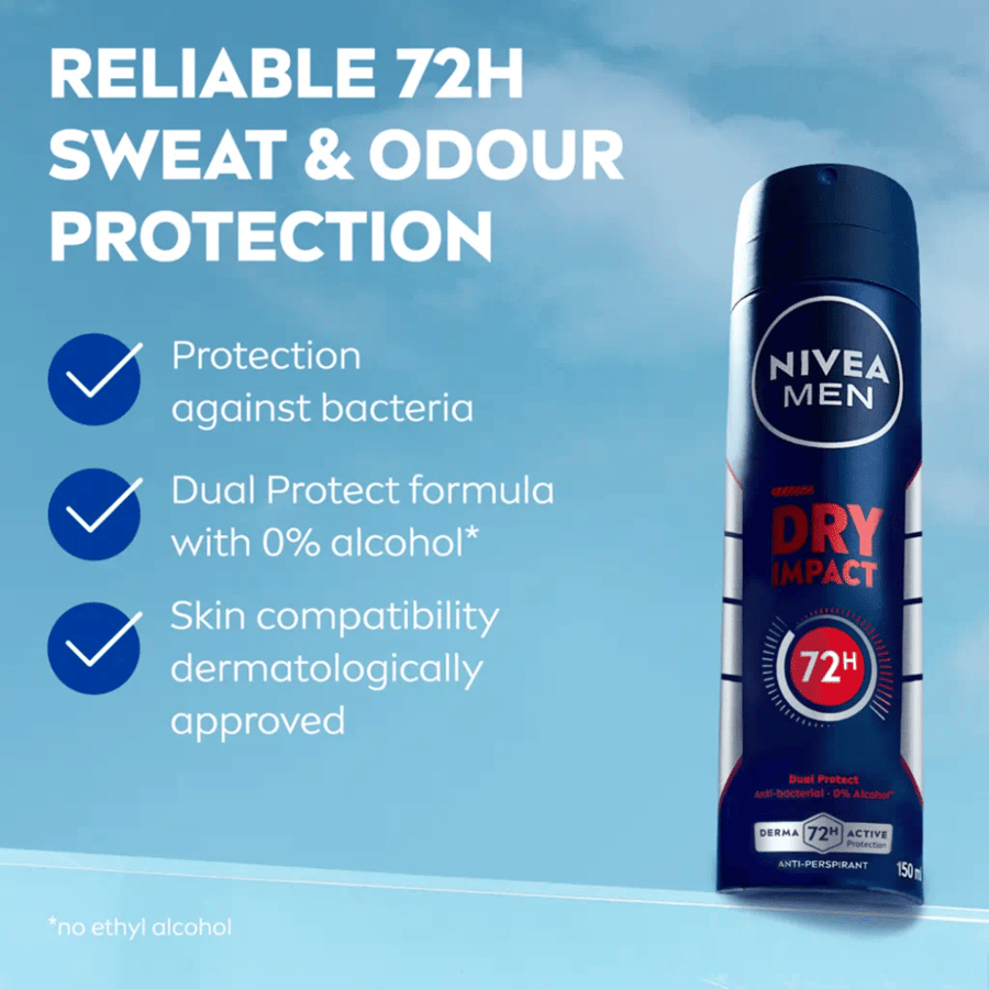 بخاخ نيفيا مان دراي إمباكت جفاف إضافي - 150 مل (Nivea Men Dry Impact Spray)