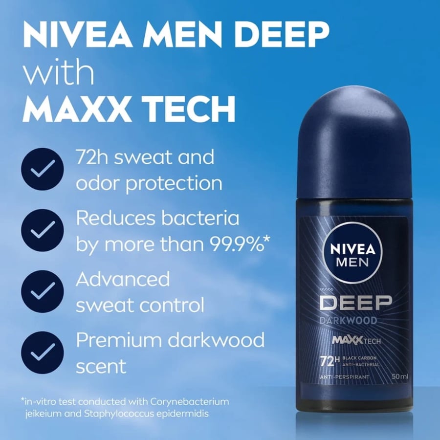 رول أون نيفيا ديب دارك وود MAXXTECH - 50 مل (Nivea Men Deep Dark Wood 72H)