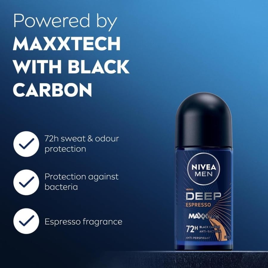 رول أون نيفيا ديب إسبريسو MAXXTECH - 50 مل (Nivea Men Deep Espresso 72H)