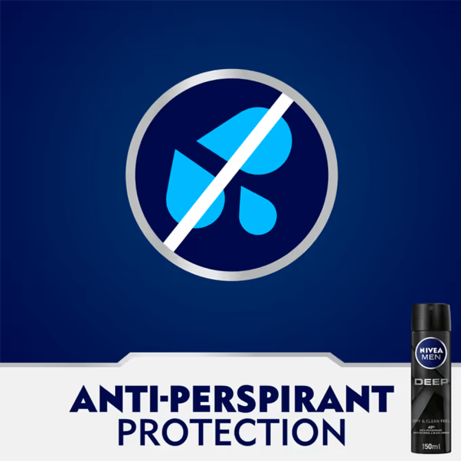 بخاخ نيفيا مان ديب (إحساس النظافة والجفاف) - 150 مل (Nivea Men Deep Dry & Clean)