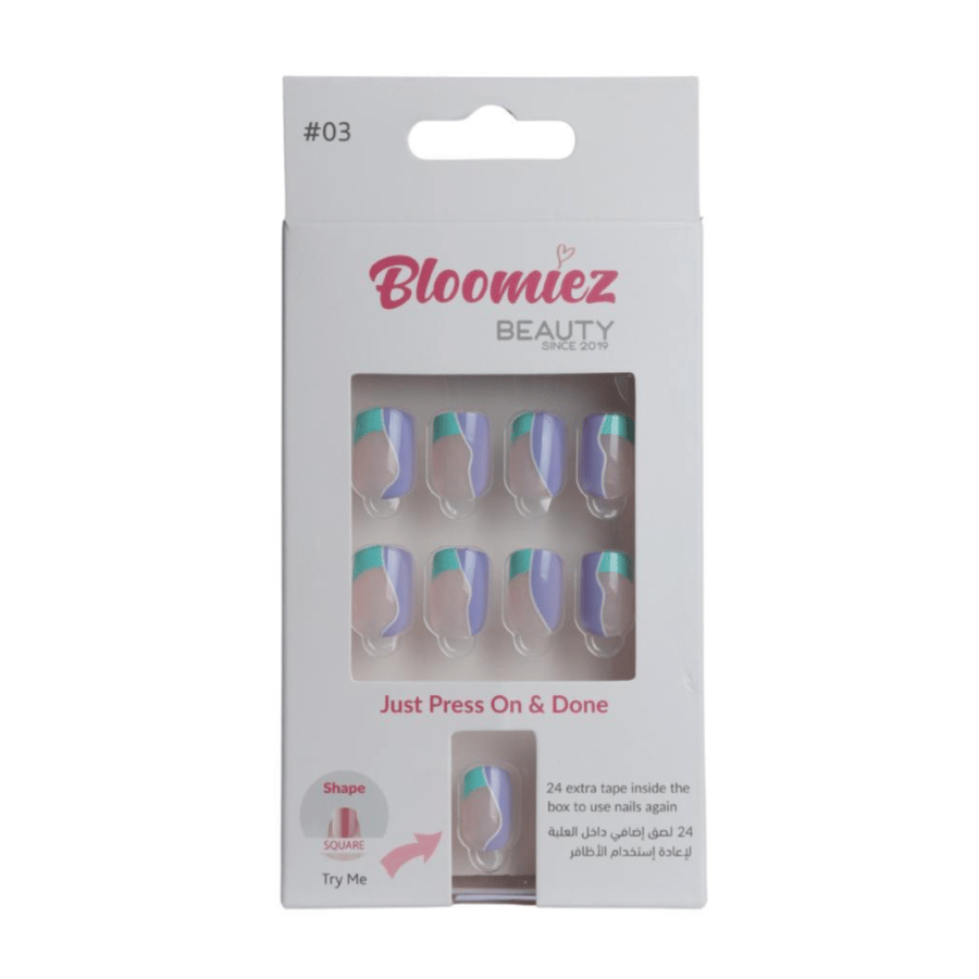 أظافر بلوميز الجاهزة للتركيب - 03 مربعة (24 قطعة) - Bloomiez Press On Nails 03 Square