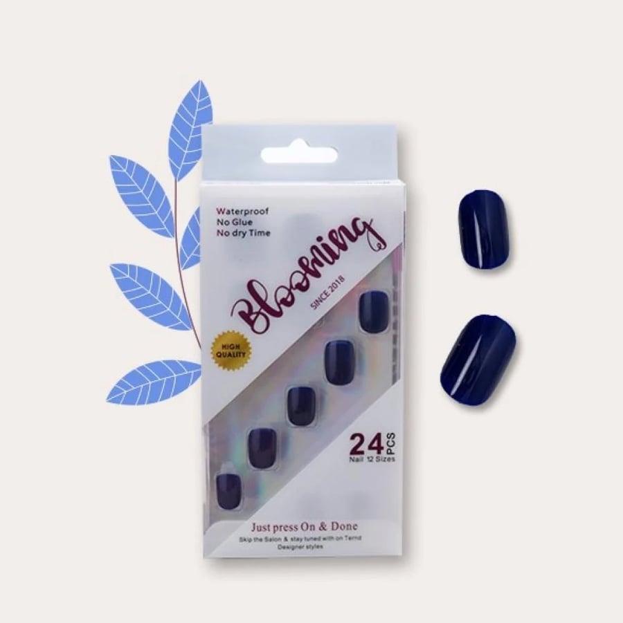 أظافر بلومينج الجاهزة للتركيب - أزرق ملكي لامع - Blooming Royal Blue Shiny Nails