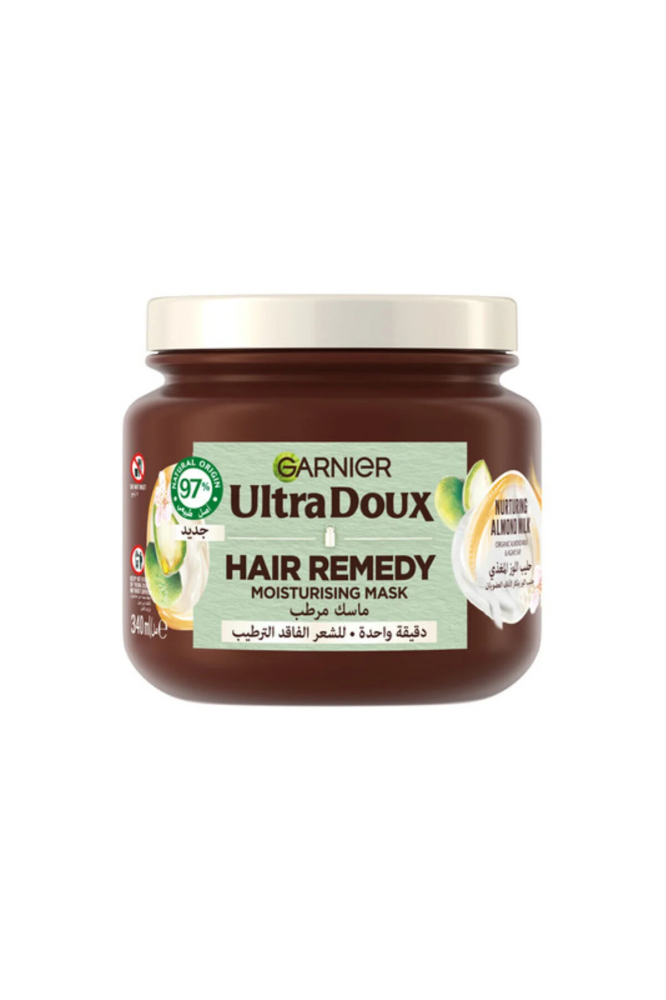ماسك غارنييه الترا دو (Garnier Ultra Doux) - هير ريميدي (Hair Remedy) - حليب اللوز المغذي وقرص العسل - للشعر الفاقد للترطيب - 340 مل