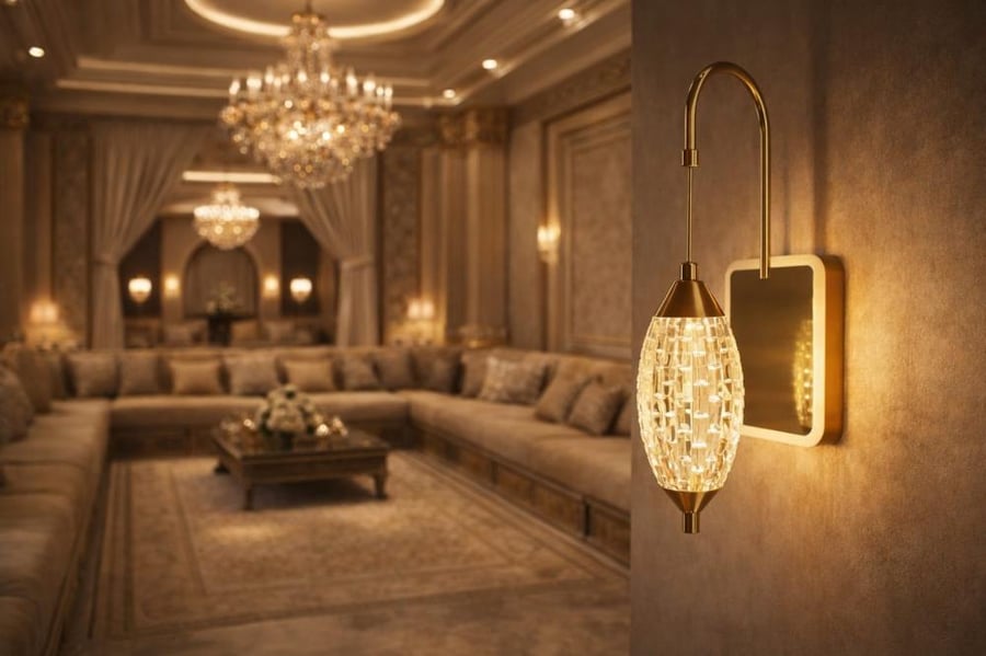 اناره جداريه داخلي لون ذهبي ثلاث انارات اصفر ابيض وشمسي A303