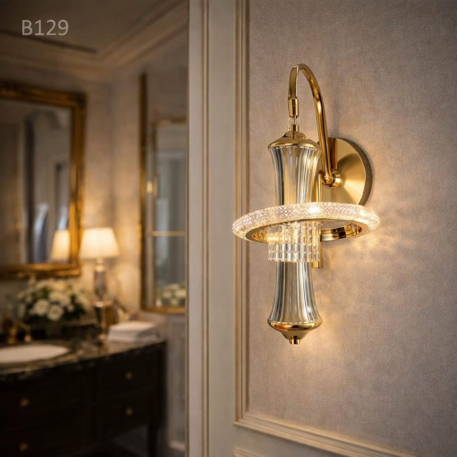 اناره جداريه داخلي لون ذهبي ثلاث انارات اصفر ابيض وشمسي B129