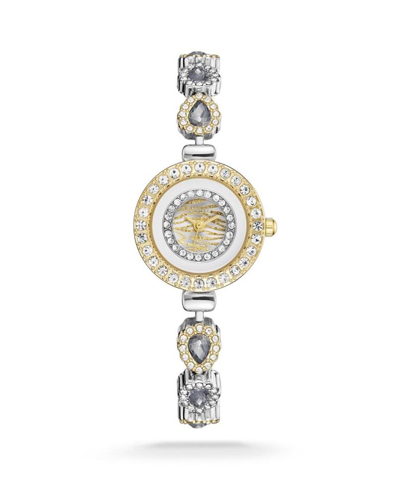 Women's watch with silver and gold crystal, with a gold dial