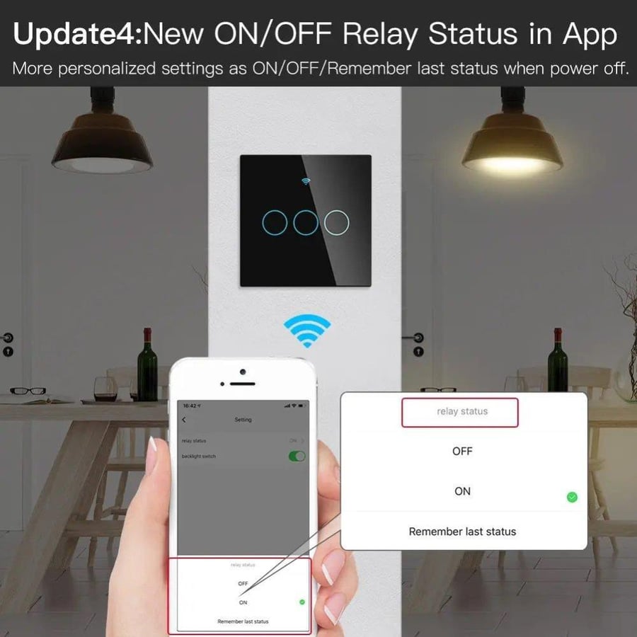 Smart glass Wi-Fi lighting key control via app and voice